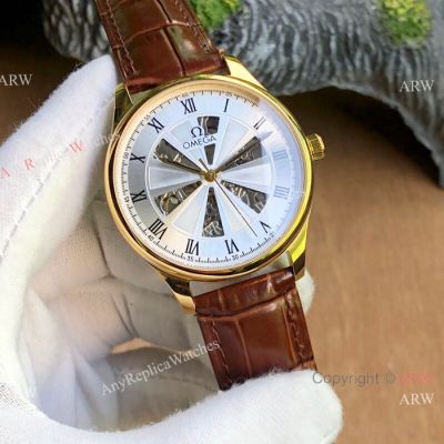 Knock off Omega Automatic Watches Gold case Silver Roman Face